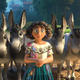 Beatriz's Mirabel, center, with a bunch of donkeys in Encanto